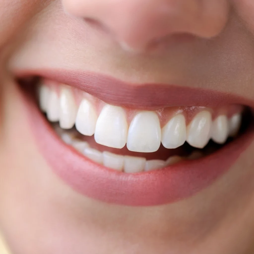 Woman smiling after porcelain veneers at Brito Family Dental