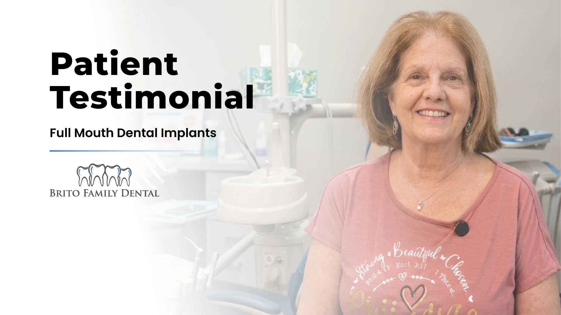 Thumbnail image for a patient testimonial of a happy woman who received full mouth dental implants at Brito Family Dental in Boston, MA